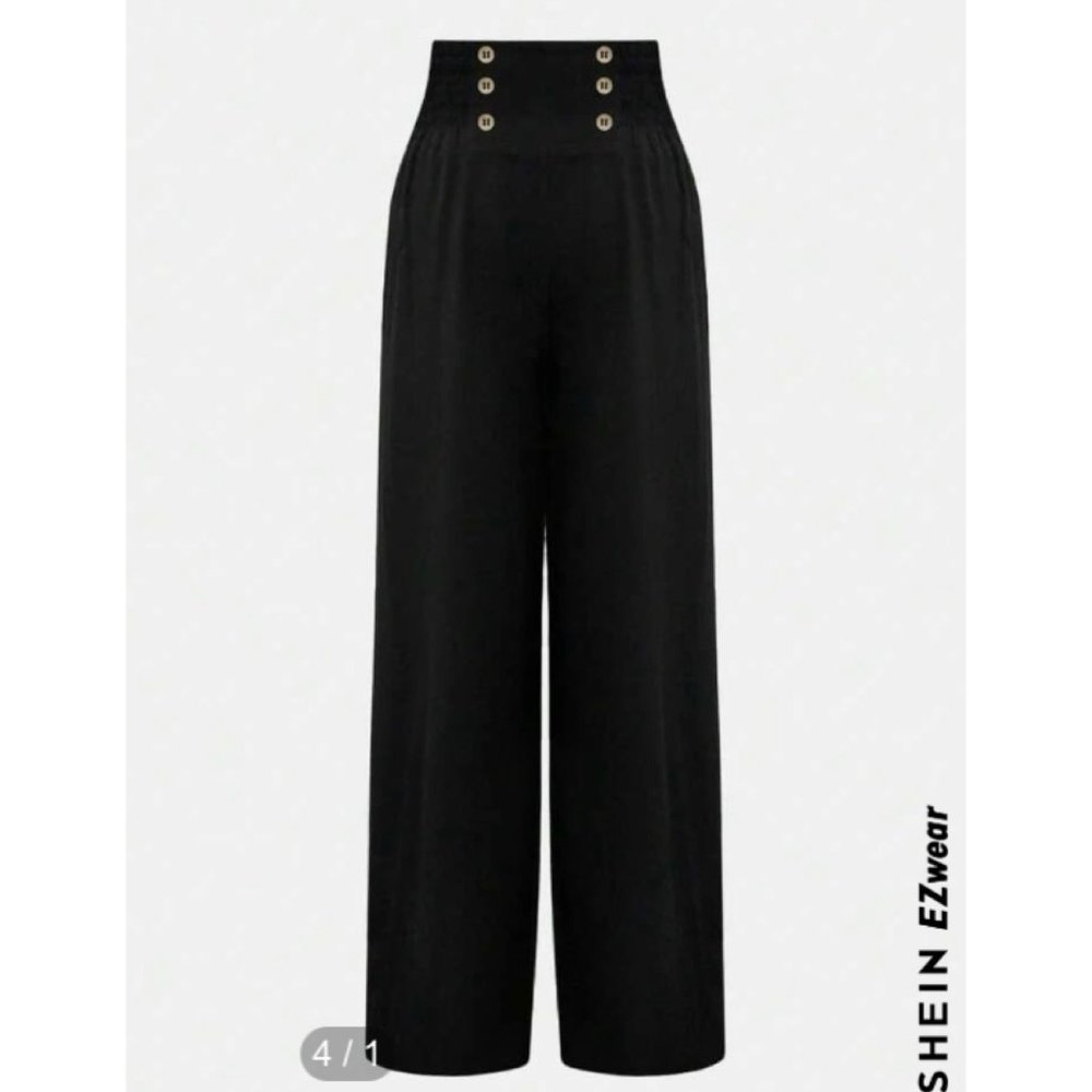 SHEIN EZwear Plus Button Detail Wide Leg Pants